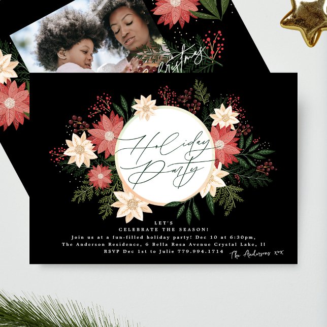 Premium Formal Christmas Poinsettia Holiday Party Invitation (Creator Uploaded)