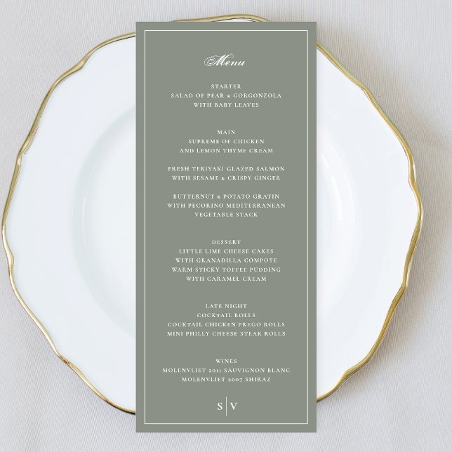 Premium Framed Sage Green Monogram Wedding Menu (Creator Uploaded)