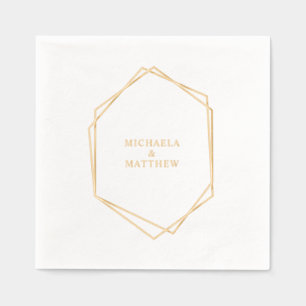 Premium Geometric Wedding Couple's Names Real Gold Foil Napkins