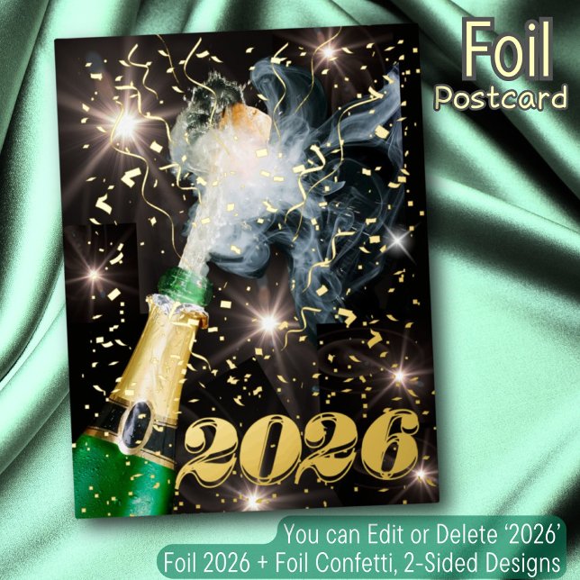 Premium Gold Foil 2026 New Year Champagne Confetti Foil Holiday Postcard (Creator Uploaded)