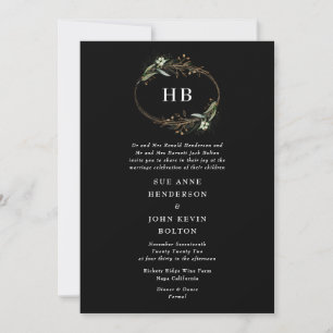 Premium Golden Black Eucalyptus Wreath Monogram Invitation