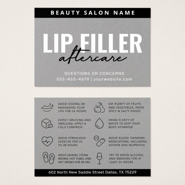 Premium Gray Mighty Lip Filler Aftercare Card (Front & Back)