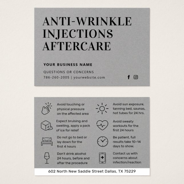 Premium Grey Anti Wrinkle Injections Care Card (Front & Back)