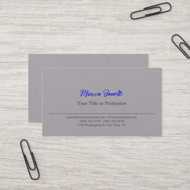 Premium Grey Blue Professsional Plain Business Card (Front/Back In Situ)