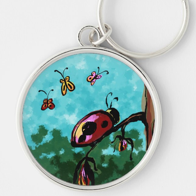 Premium Keychain, Ladybug on a Branch Painting Key Ring (Front)