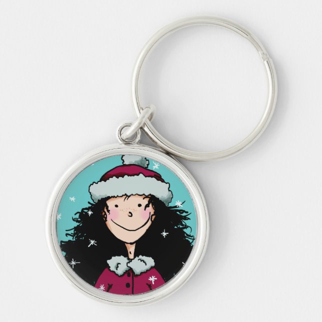 Premium Keychain, Winter Girl Key Ring (Front)