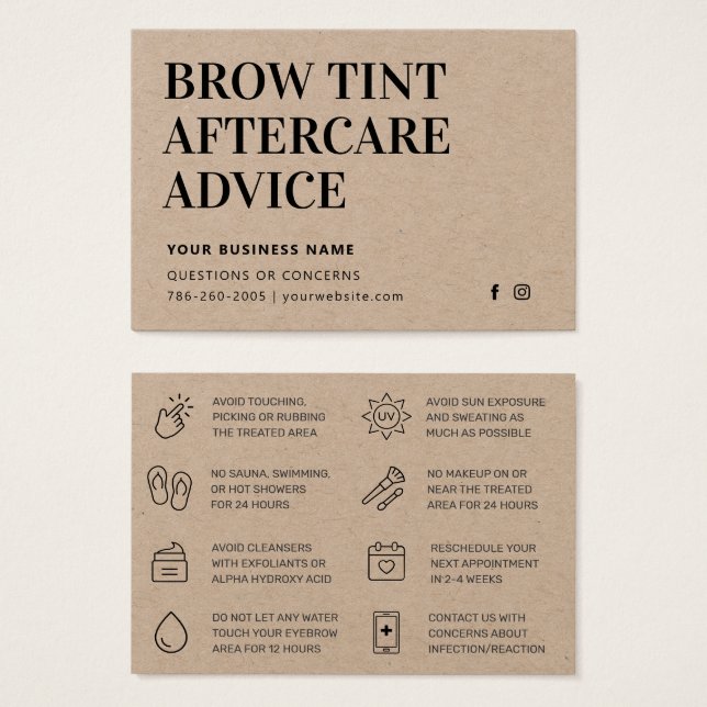 Premium Kraft Brow Tint Aftercare Card (Front & Back)