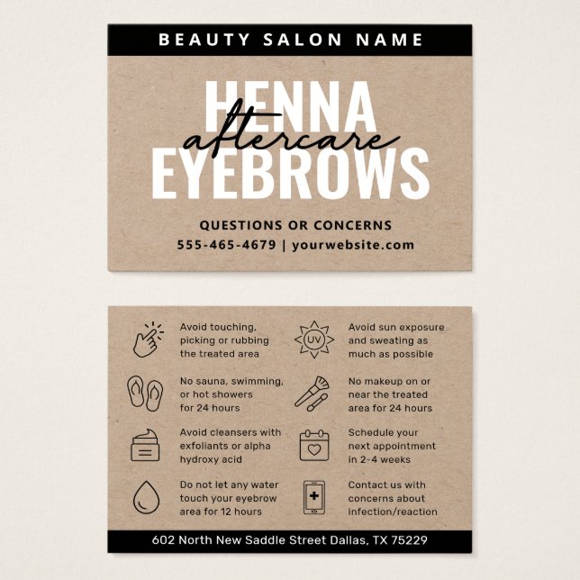 Premium Kraft Eyebrow Tint Henna Brows Aftercare  (Front & Back)