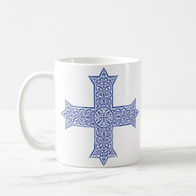 Premium Lapis Blue Coptic Cross Art Coffee Mug (Left)