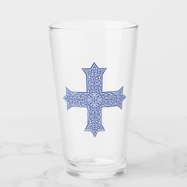 Premium Lapis Blue Coptic Cross Art Glass (Front)