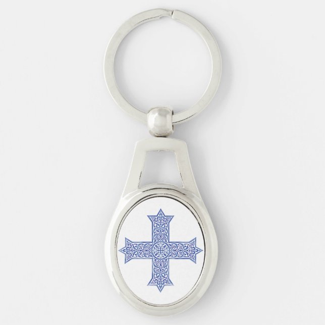 Premium Lapis Blue Coptic Cross Art Key Ring (Front)