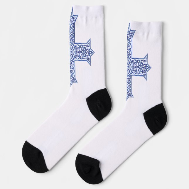 Premium Lapis Blue Coptic Cross Art Socks (Left)
