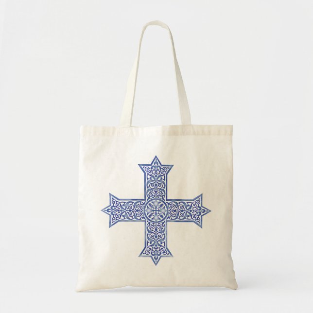 Premium Lapis Blue Coptic Cross Art Tote Bag (Front)