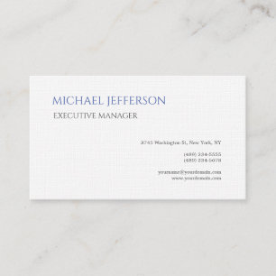 Premium Linen Modern Elegant Simple Blue White Business Card