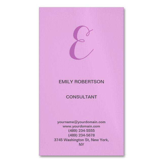 Premium Linen Monogram Initial Orchid & Lilac Magnetic Business Card (Front Vertical)