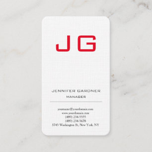 Premium linen trendy plain white red monogram business card