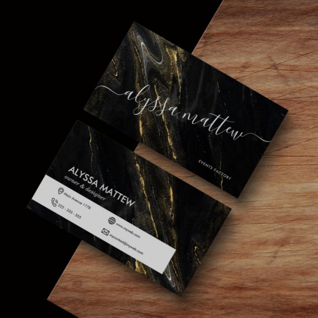 Premium Luxury Modern Black Marble Gold Glitter Business Card (Creator Uploaded)