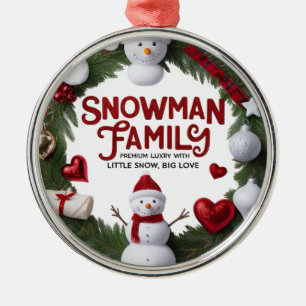 Premium Luxury Snowman Family Wreath Round  Metal Tree Decoration