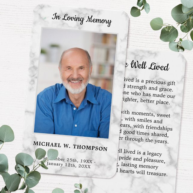 Premium Marble Memorial Photo Funeral Prayer Card (Creator Uploaded)