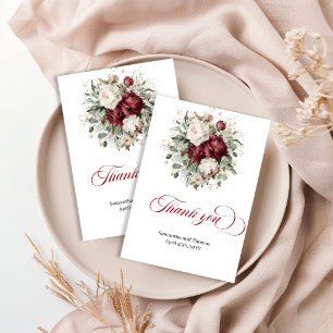 Premium Marsala Floral Eucalyptus Gold Thank You Card