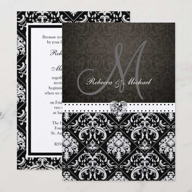 Premium Metallic Silver Damask Wedding Invites (Front/Back)