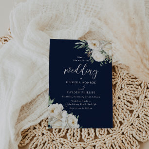 Premium Midnight Navy & White Floral Wedding  Invitation