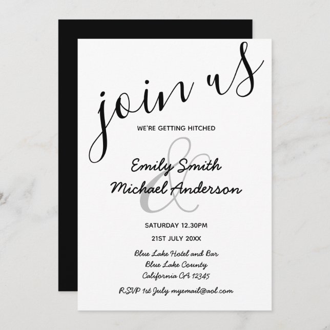 Premium Modern Black White Wedding Invitations (Front/Back)