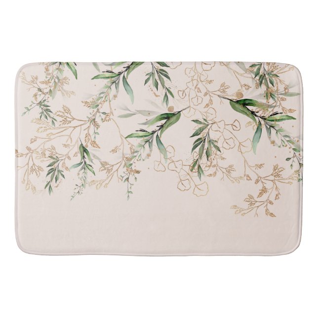 Premium Modern Boho Eucalyptus Light Blush Pink Bath Mat (Front)