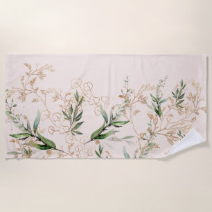 Premium Modern Boho Eucalyptus Light Blush Pink Beach Towel