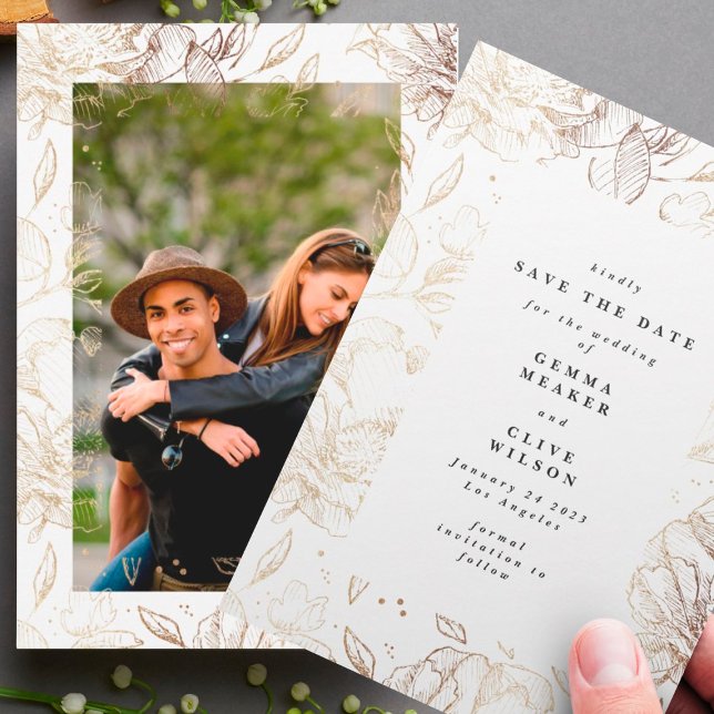 Premium Modern Hand Drawn Florals Wedding Photo Save The Date (Creator Uploaded)