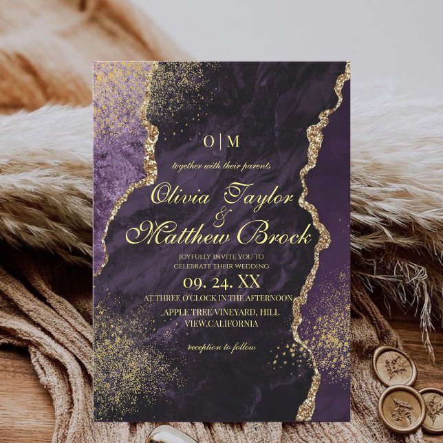 Premium Modern Moody Purple and Gold Wedding Invitation (Creator Uploaded)