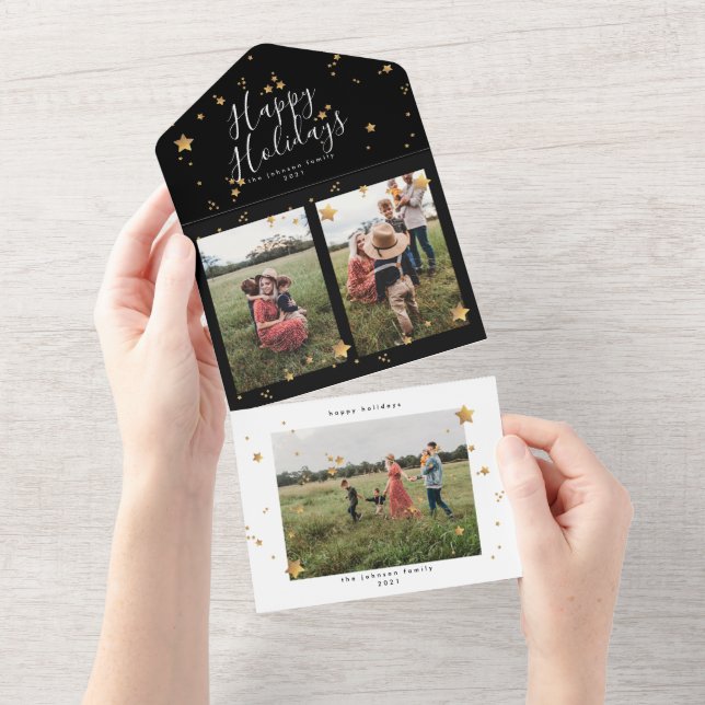 Premium Multi Photo Starry Night Christmas All In One Invitation (Tearaway)