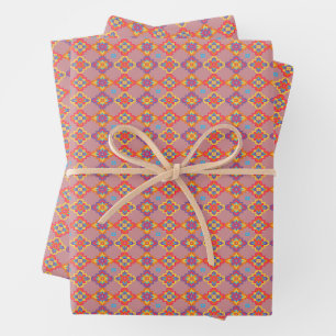 Premium Native American Geometric Floral Pattern Wrapping Paper Sheet