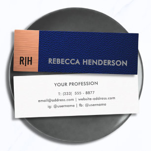 Premium Navy Blue Leather & Copper Panel Monogram Mini Business Card