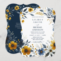 Premium Navy Blue Yellow Gold Floral Wedding