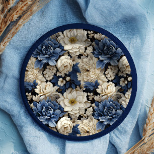 Premium Navy White Ivory Floral Luxury Paper Plate