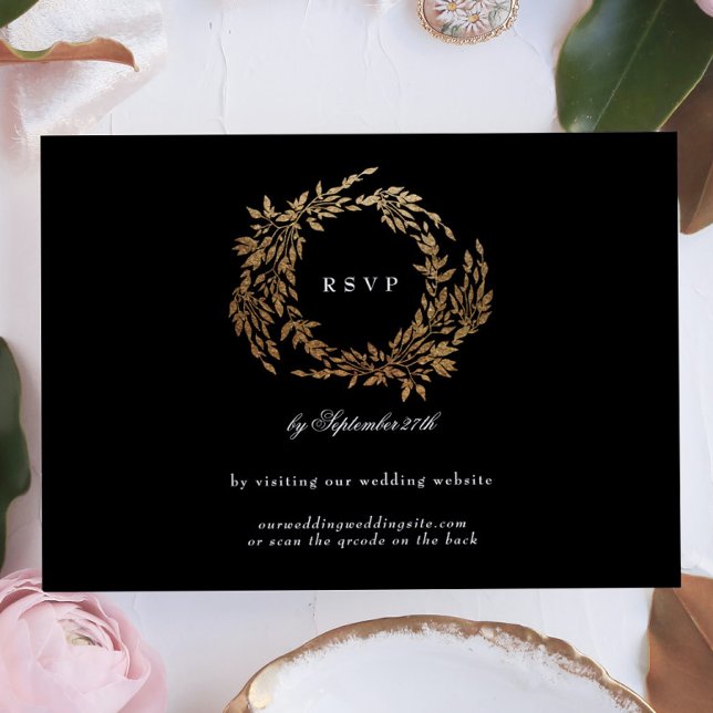 Premium Onyx Black Crest Classic Wedding Website RSVP Card (Creator Uploaded)