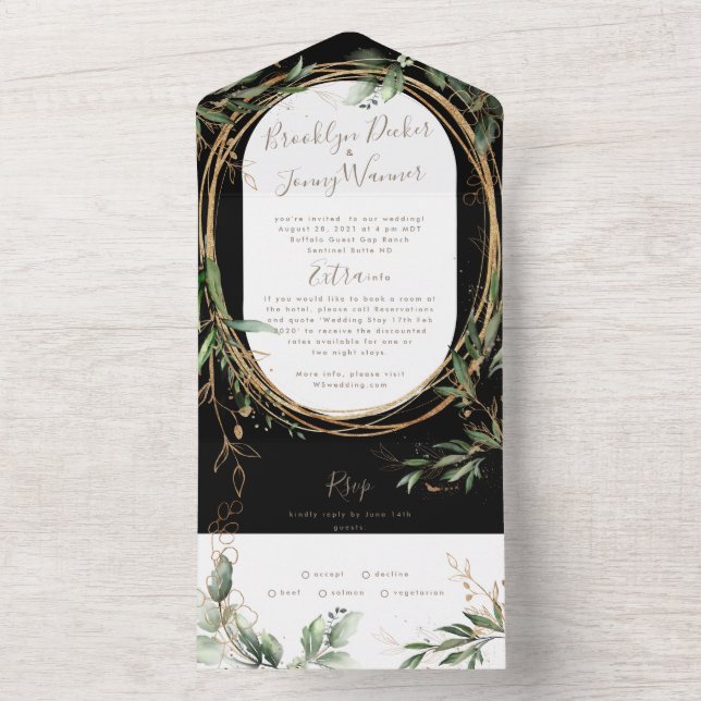 Premium Onyx Black Greenery Eucalyptus Wedding All In One Invitation (Inside)