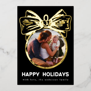 Premium Onyx Golden Multi Photo Ornament Happy