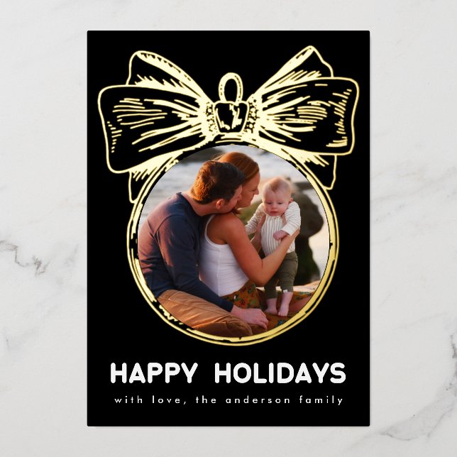 Premium Onyx Golden Multi Photo Ornament Happy (Front)