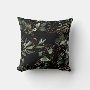 Premium Onyx Modern Eucalyptus Black throw pillow