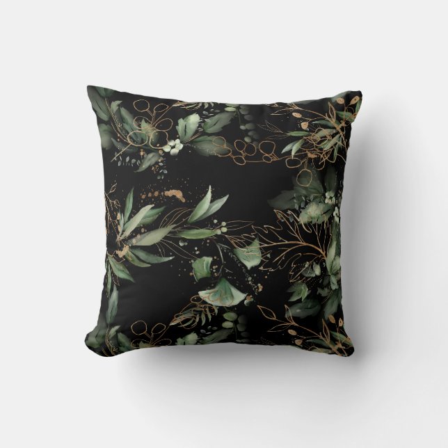 Premium Onyx Modern Eucalyptus Black throw pillow (Front)