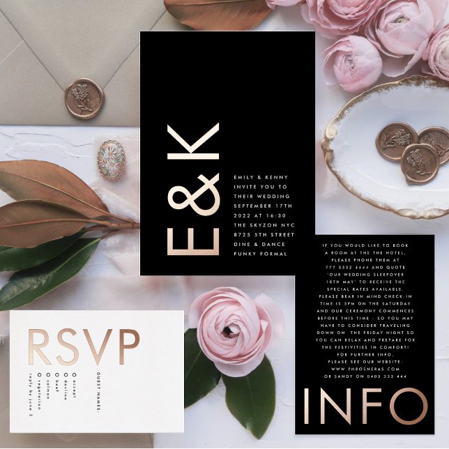 Premium Onyx Ultra Monogram Wedding REAL ROSE GOLD (Invitation showcasing suite - additional items (bought separately)
)