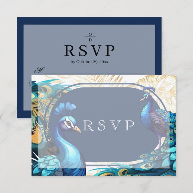 Premium Peacocks Feathers Wedding  RSVP Card (Front/Back)