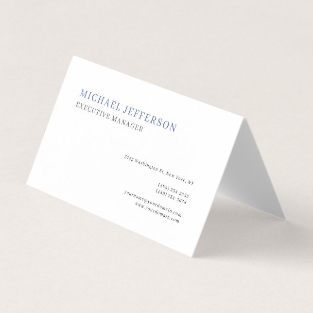 Premium Pearl Modern Elegant Simple Blue White Business Card (Front)