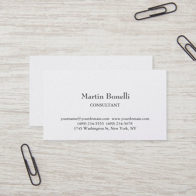 Premium Pearl Unique Classical Simple White Business Card (Front/Back In Situ)
