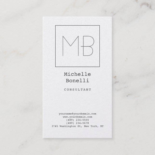 Premium Pearl White Elegant Unique Monogram Business Card (Front)