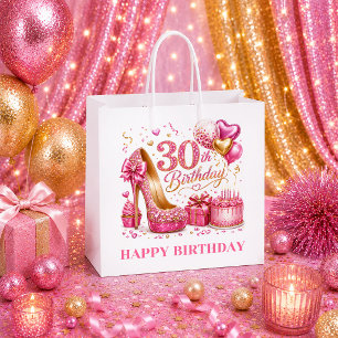 Premium Pink And Gold Sparkle 30th Birthday Gift B Large Gift Bag