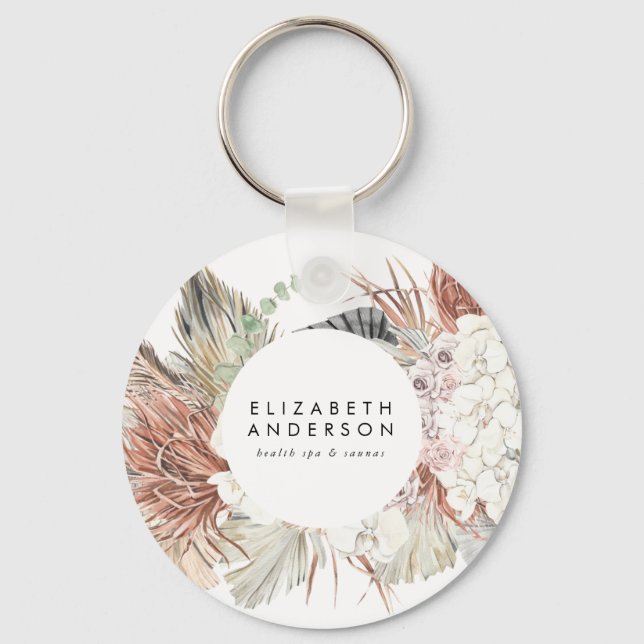 Premium Pure White Pampas Grass Floral Ultra Key Ring (Front)