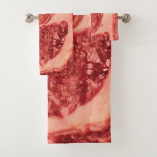 Premium Raw Red Meat Marbled Steak Macro Photo Bath Towel Set